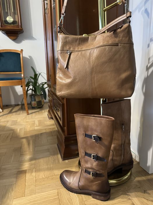 Komplet ze skory naturalnej kozaki damskie 37 i torba