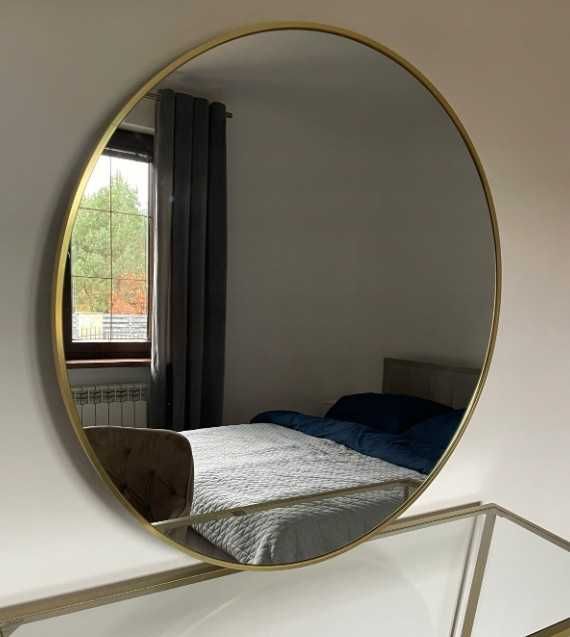 Lustro Okrągłe Ścienne Dekoracyjne Loft Złota Rama 80cm