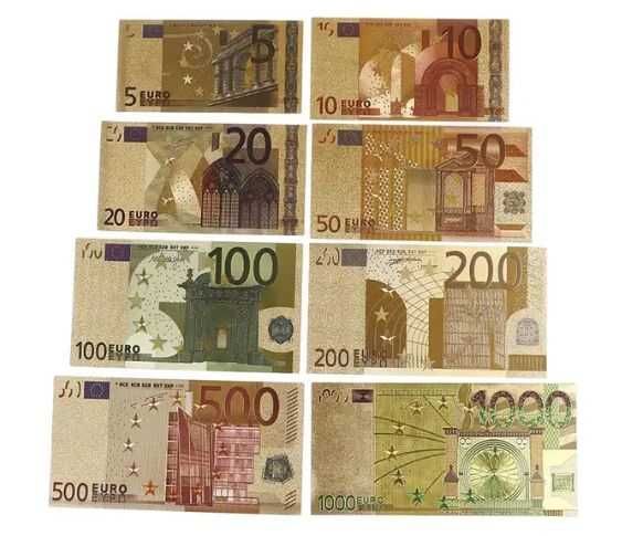 Banknoty EURO 8szt złocone kopie 24k
