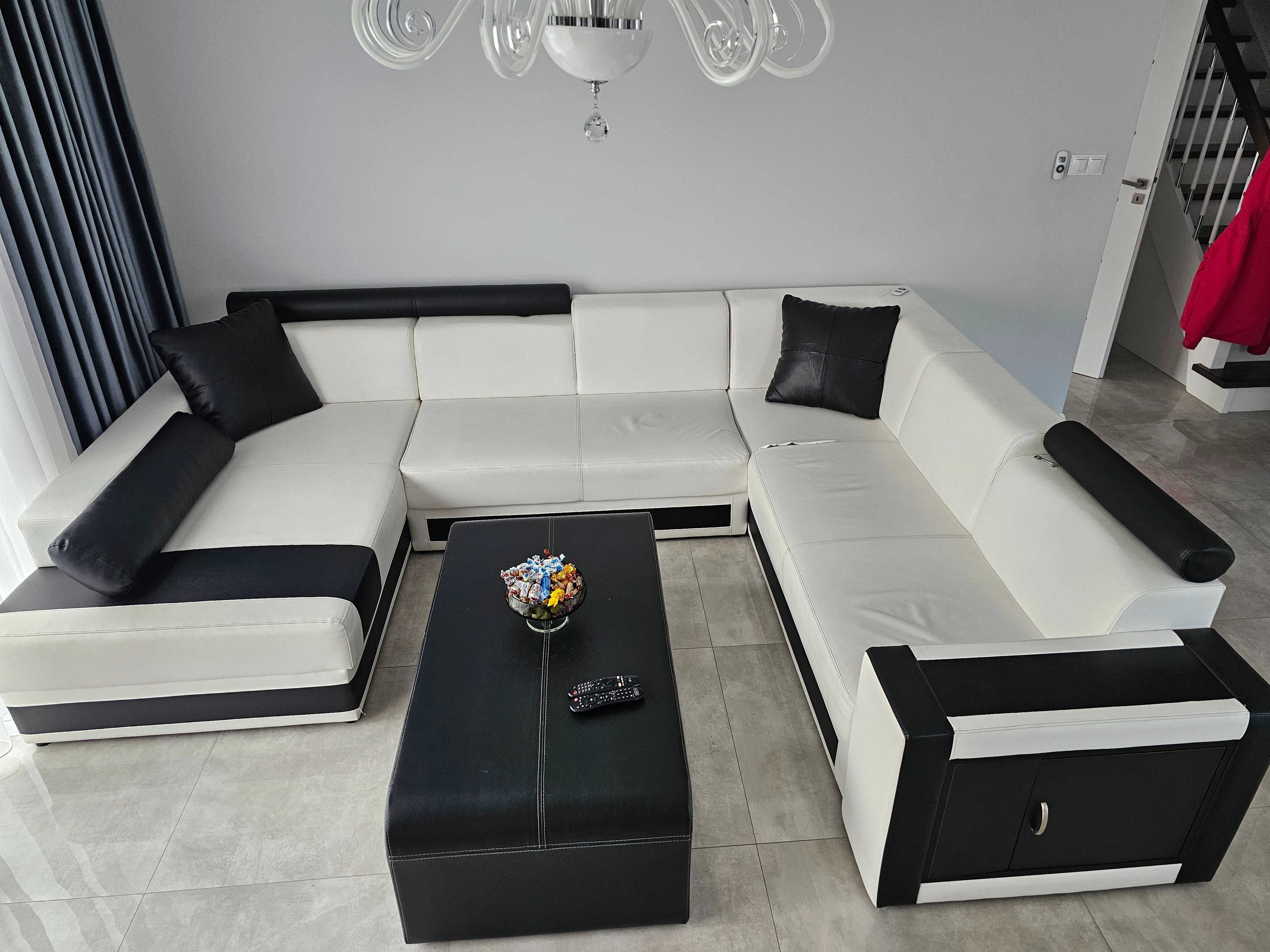Narożnik duży U + stolik kanapa sofa wypoczynek