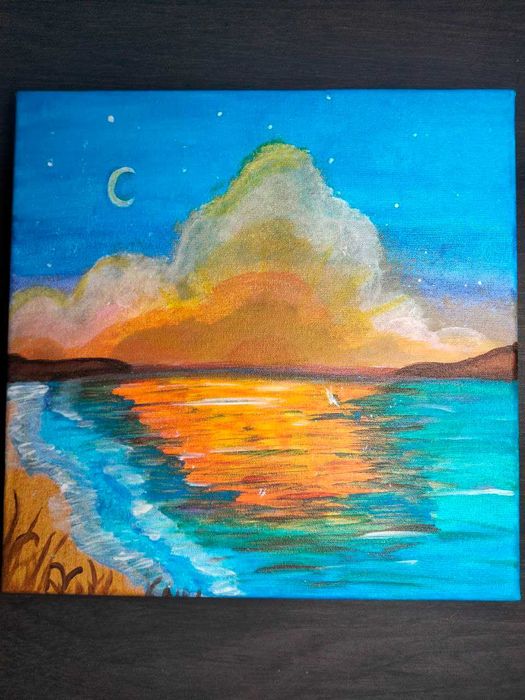 Картина акрилом Захід сонця на морі (Ручна робота)