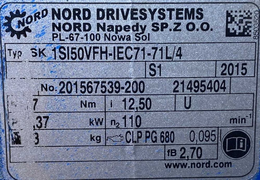 motoreduktor / przekładnia 0,37kW 110obr. 3fazowy NORD