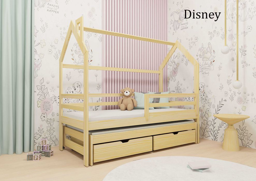Łóżko dziecięce 160 x 80 Drewniane Domek Materac Szuflada
