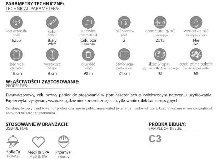 Papier toaletowy bezzapachowy ELLIS PROFESSIONAL 100/2 12 szt.