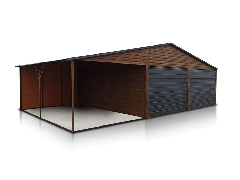 Garaż dwustanowiskowy 6x5 m wiata 3 m - Dach dwuspadowy, Brama uchylna