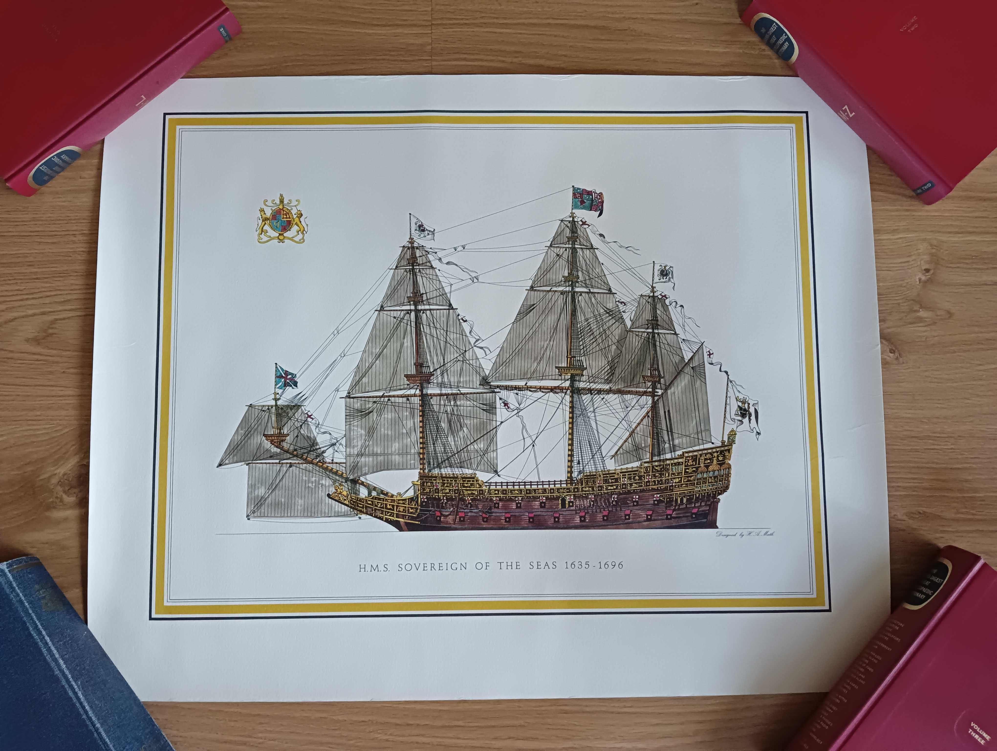 Barwna litografia H.M.S. Sovereign of the seas H.A. Muth Do oprawy
