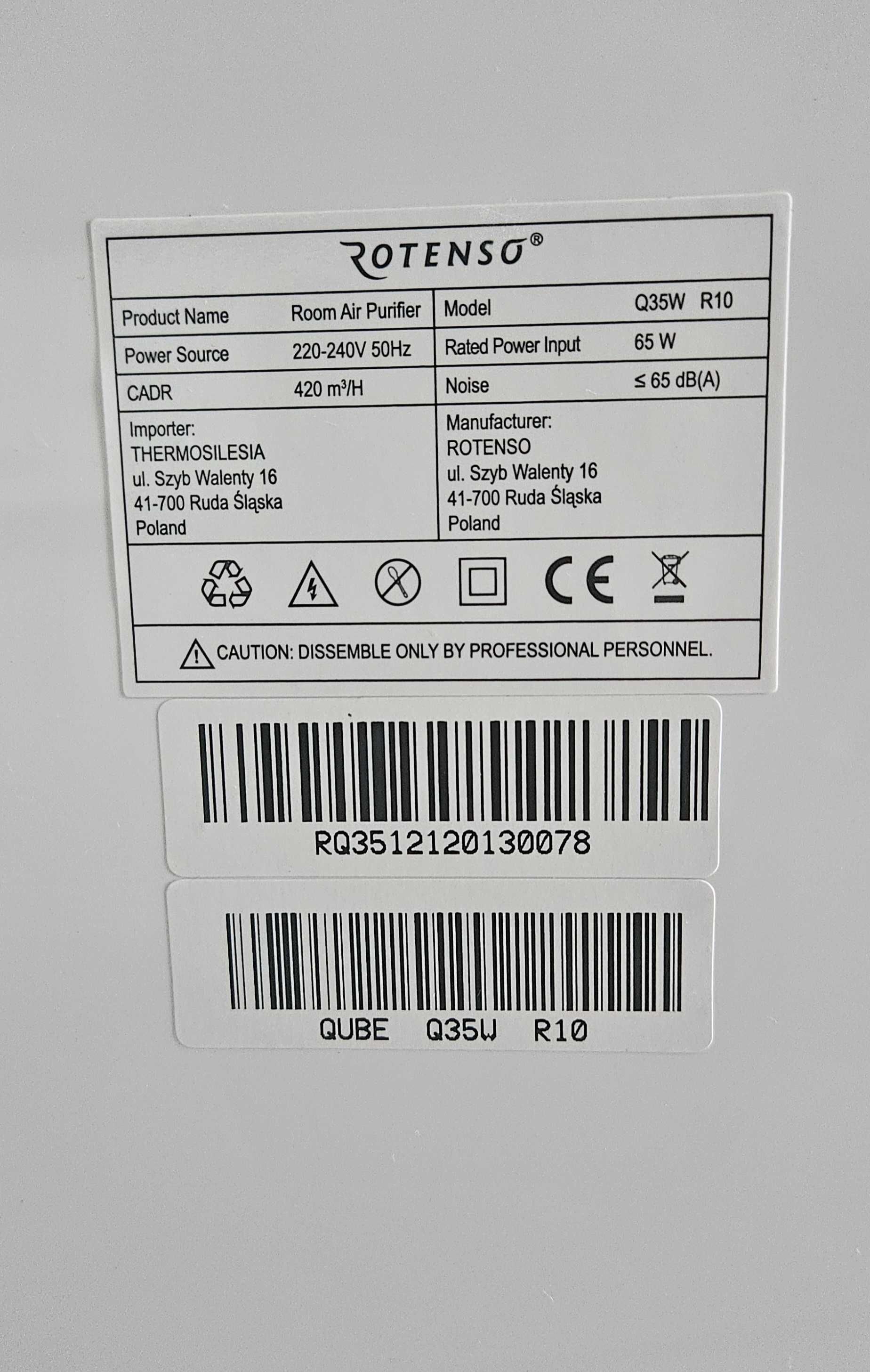 Oczyszczacz powietrza z nawilżaczem Rotenso Qube Q35W R10 z filtrami