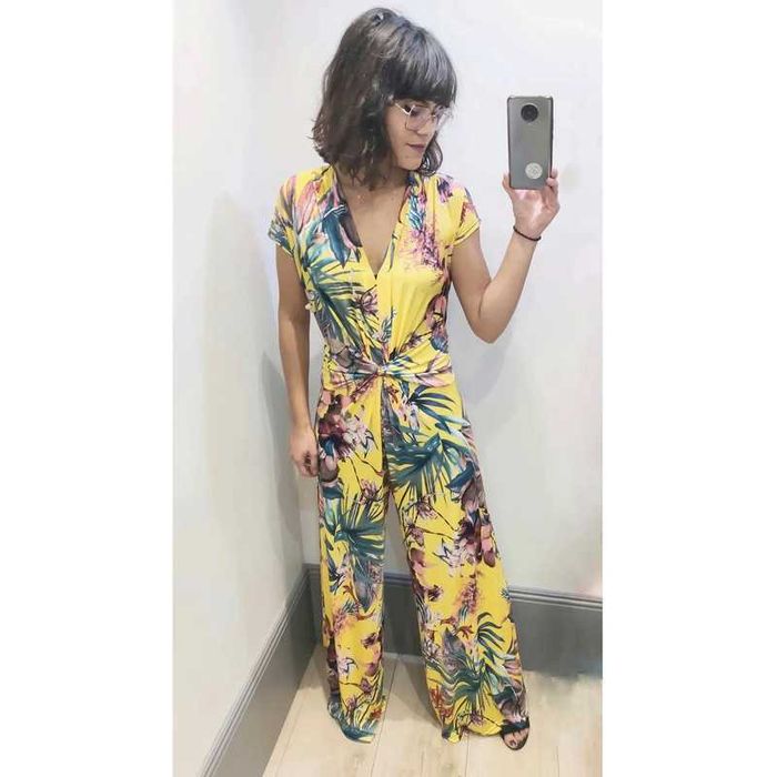 boho Jungle kombinezon w liście z lampasem   36 S/M