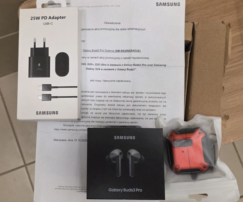 Samsung Galaxy Buds3 Pro, oryg. z ładowarką szybką 25W Samsung i etui.