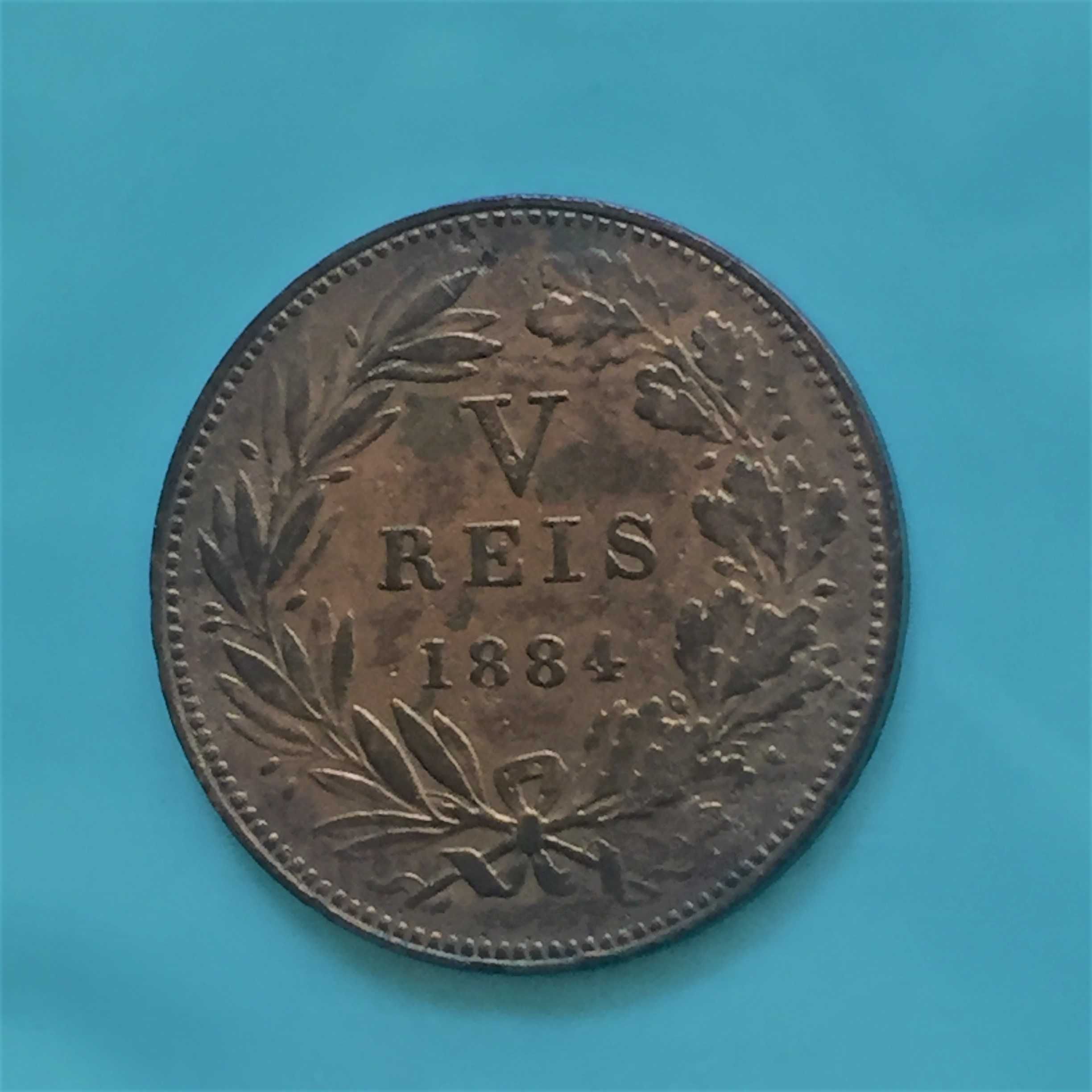 moeda V Réis 1884 - D. Luiz - Bronze