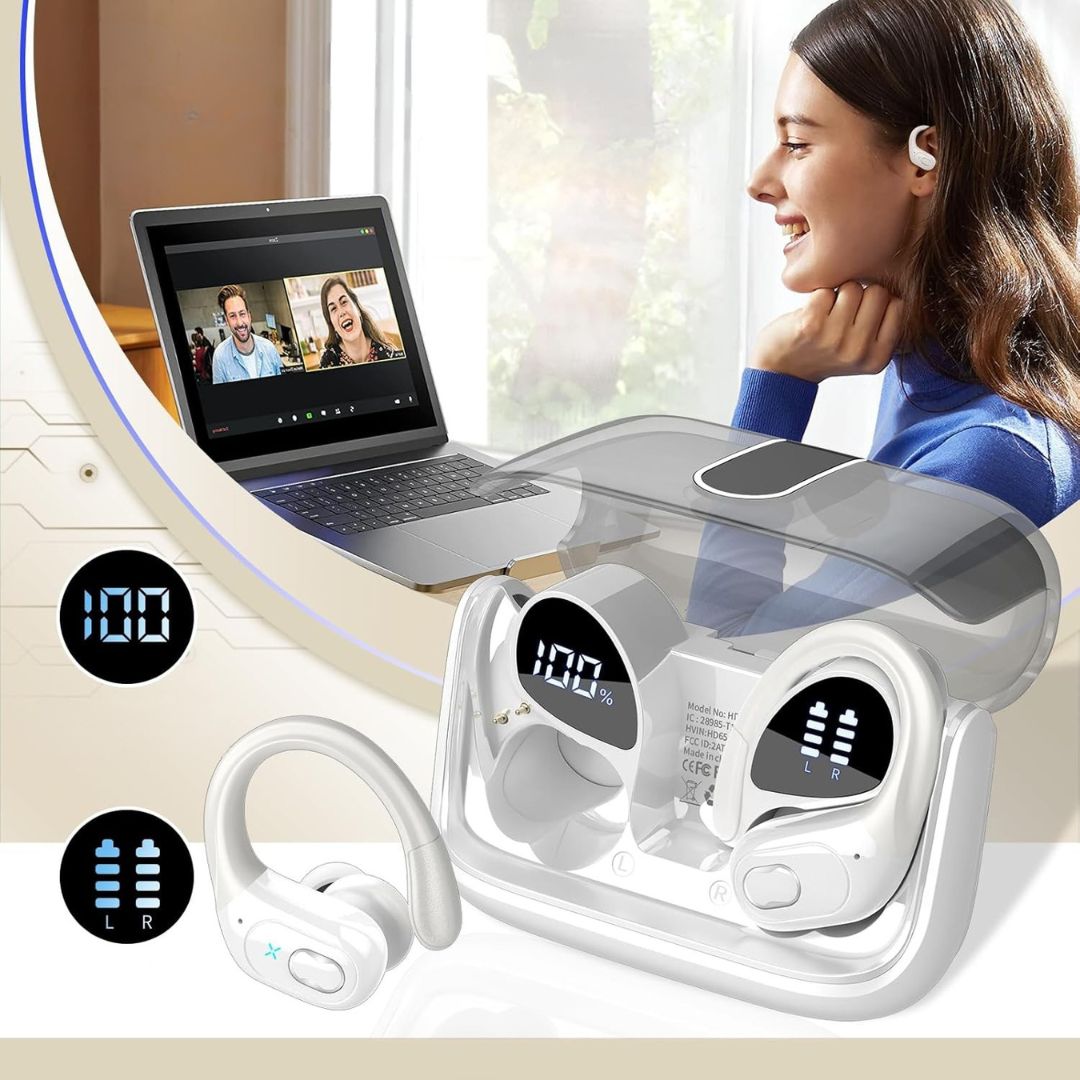 Wodoodporne Słuchawki Bezprzewodowe  Sport Bluetooth 5.4 75h białe