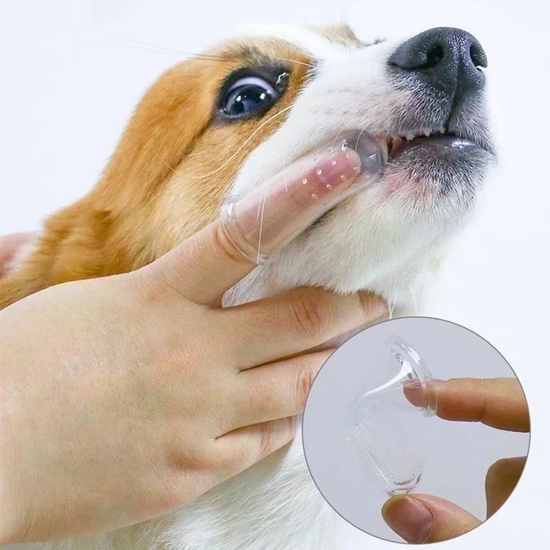 Силиконовая зубная щетка на палец для чистки зубов для собак и кошек