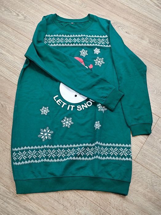 Sukienka Świąteczna Bałwan Let It Snow Zielona L 44/46
