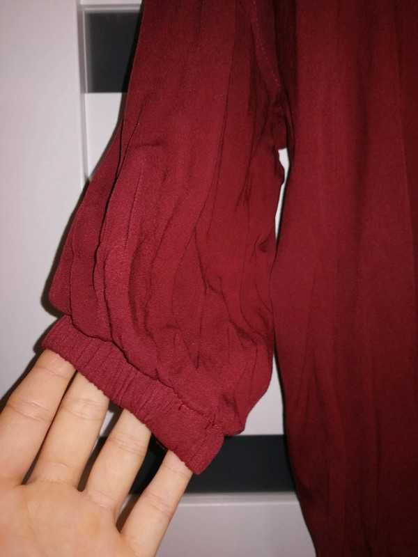 Bordowa oversize koszula Diverse dekolt V rozm. XS