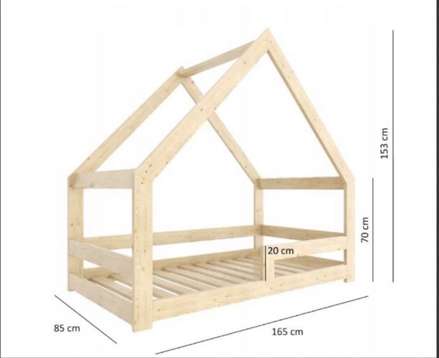 Łóżko dziecięce domek 80x160 drewniane ze stelażem i materacem