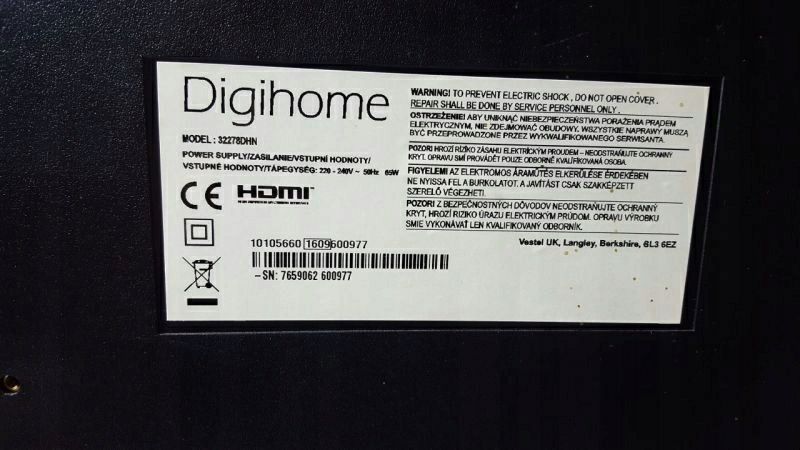 Tv32" DIGIHOME 32278DHN HDMI USB dvbt tuner air ns opticum dvbt2 hevc