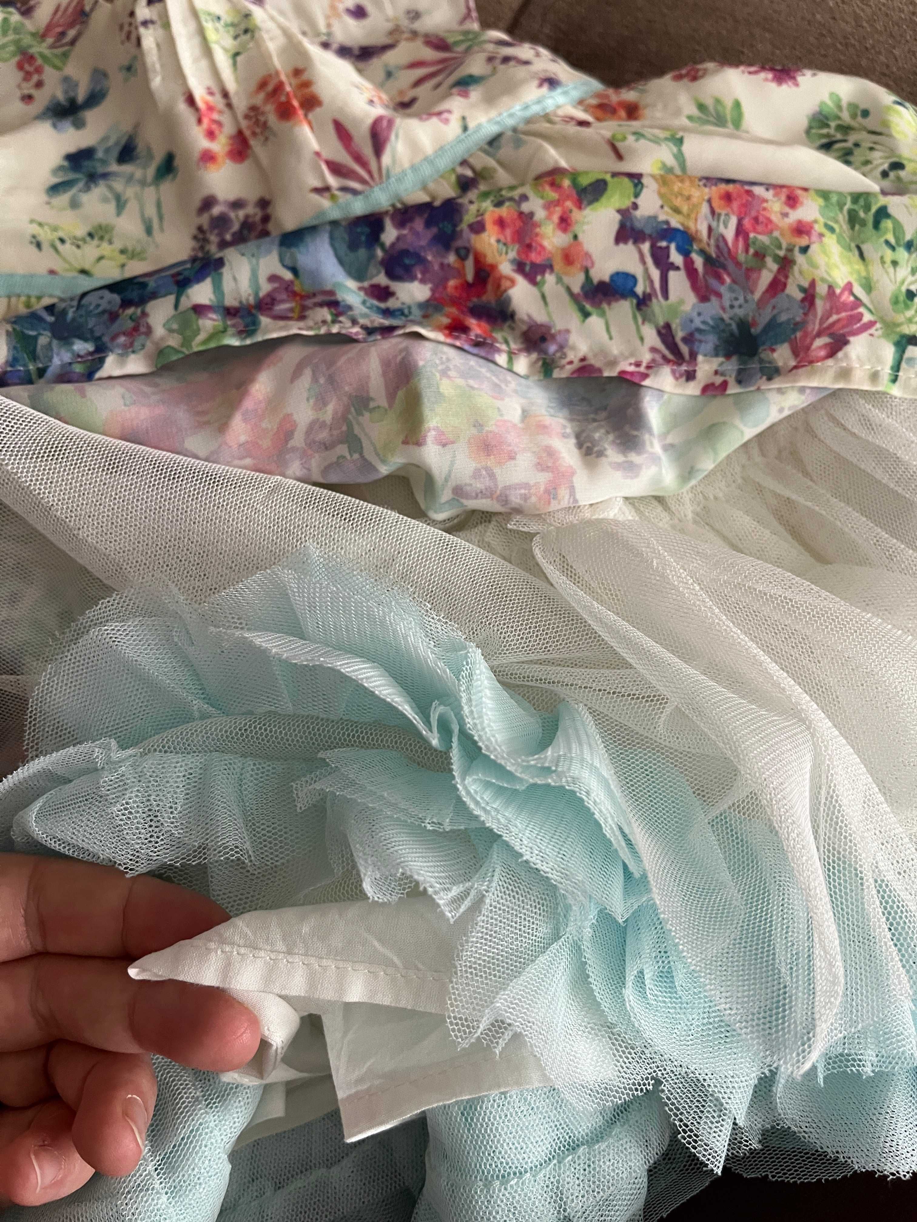 Sukienka kwiatki floral print tiulowa księżniczka Marks&Spencer 62 68