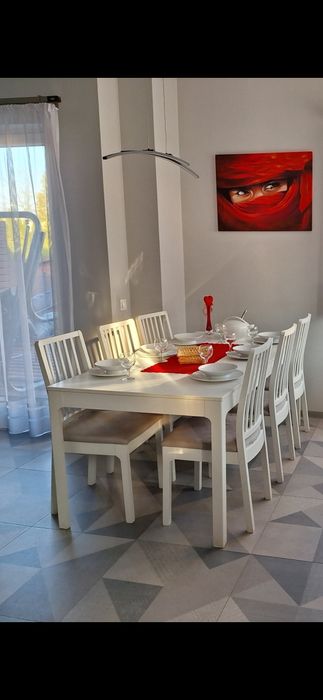 Stół rozkładany 180/240x90 i 6 krzeseł EKEDALEN IKEA  biały + pokrowce