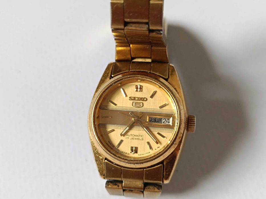 Винтажные женские часы позолота Seiko 5 Automatic с браслетом Япония