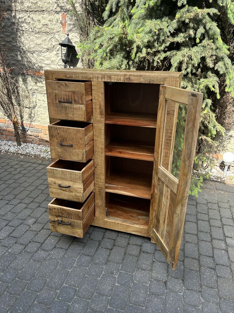 Komoda Kolonialna Witryna Loft Kredens Lite Drzewo Teak Stan BDB
