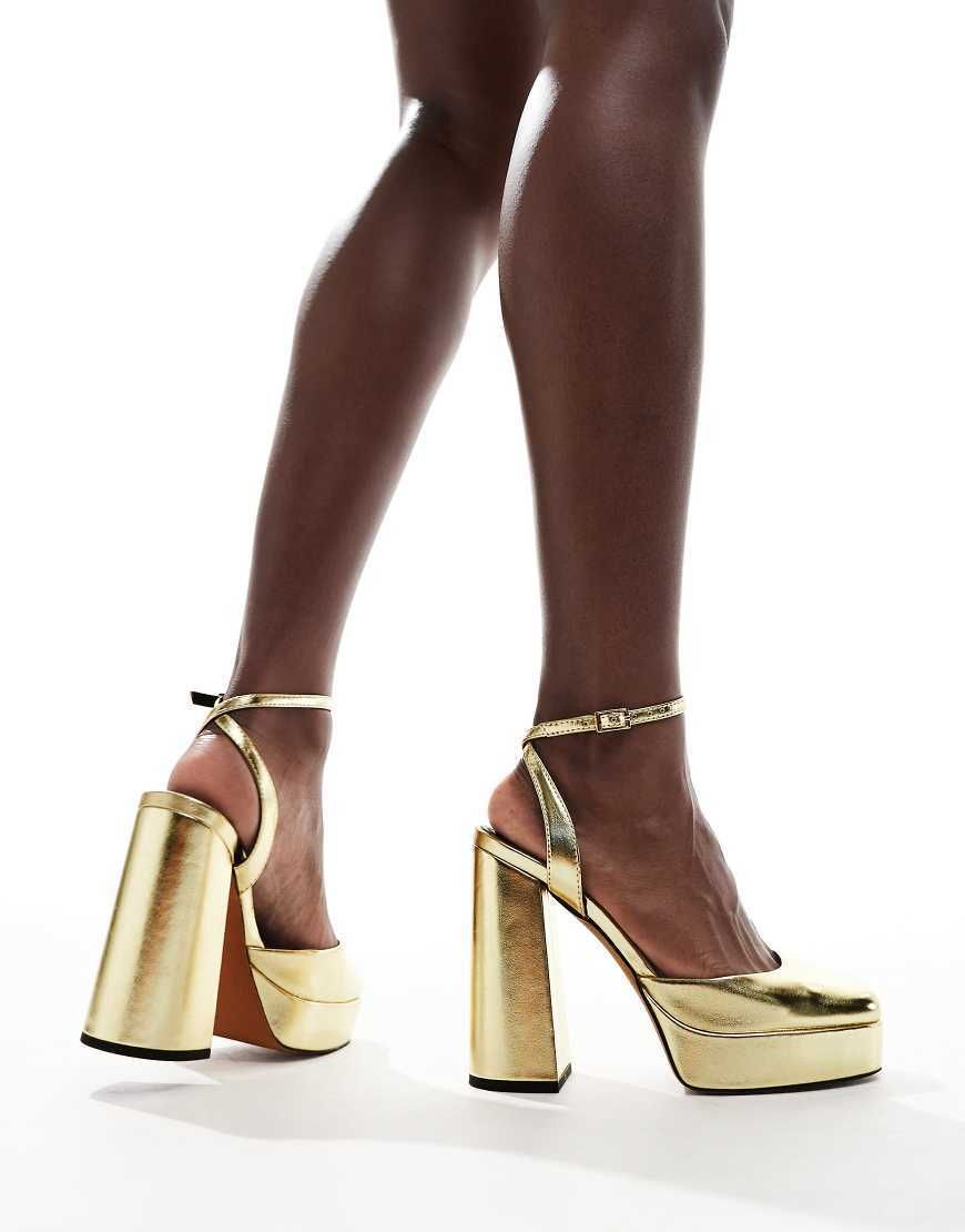 Asos Pressure Złote buty na wysokim obcasie i platformie 39