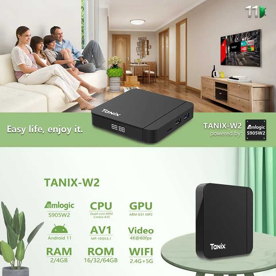 TANIX W2-A 2/16 та 4/32/64GB Amlogic S905W2 прошивка Ugoos /Аndroid TV