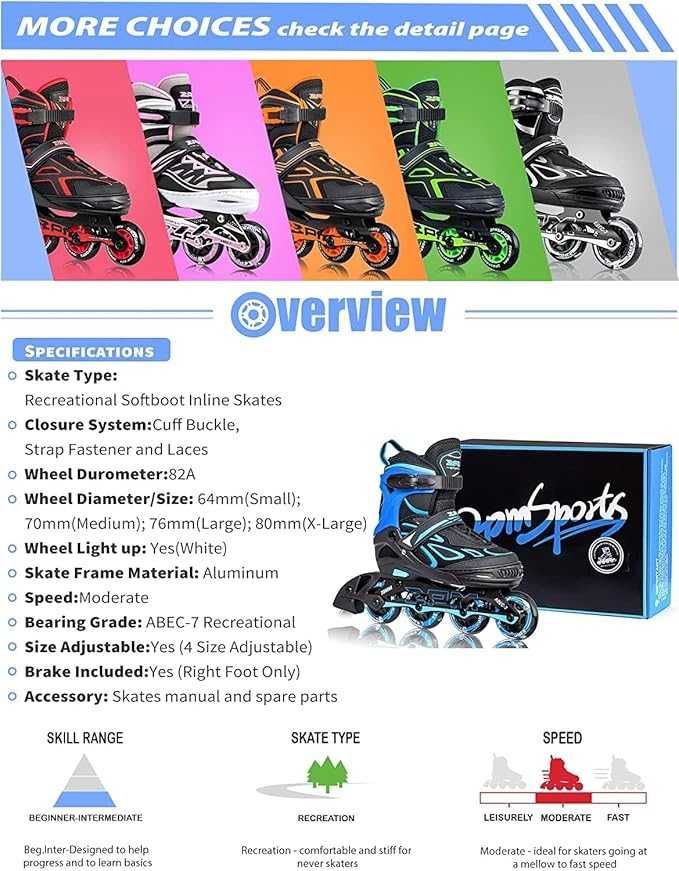 Regulowane Rolki liniowe z kółkami LED - rozmiar XL 41-44,5