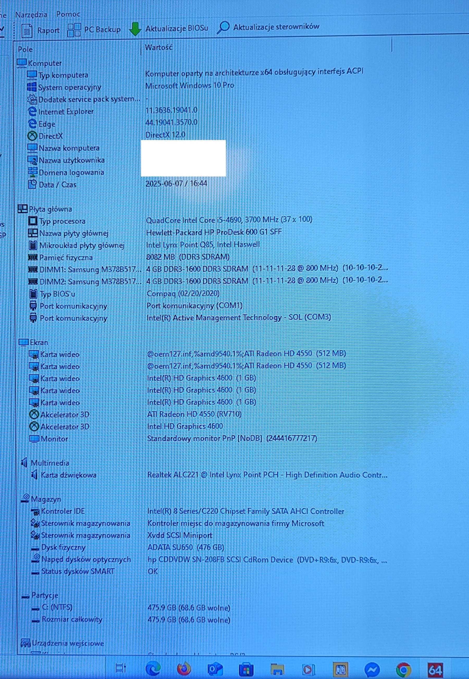 Komputer HP ProDesk 600 G1, Intel Core i5-4690; DDR3 8GB (BEZ DYSKU)