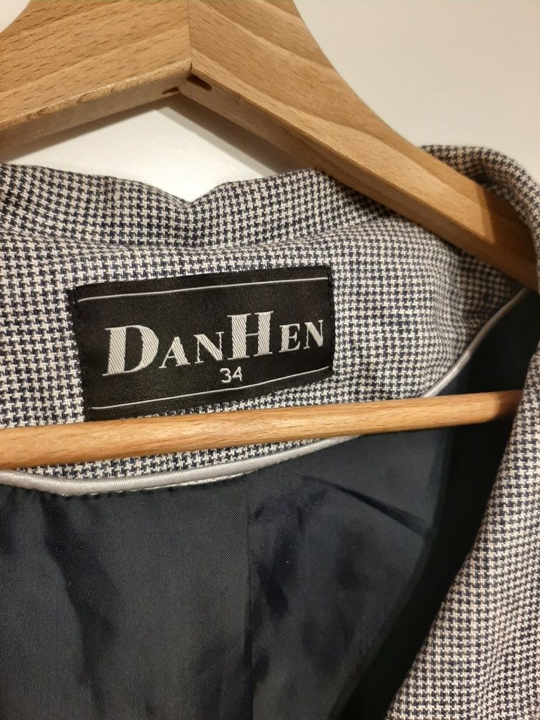 Żakiet w pepitkę 34 DanHen 97%Len marynarka