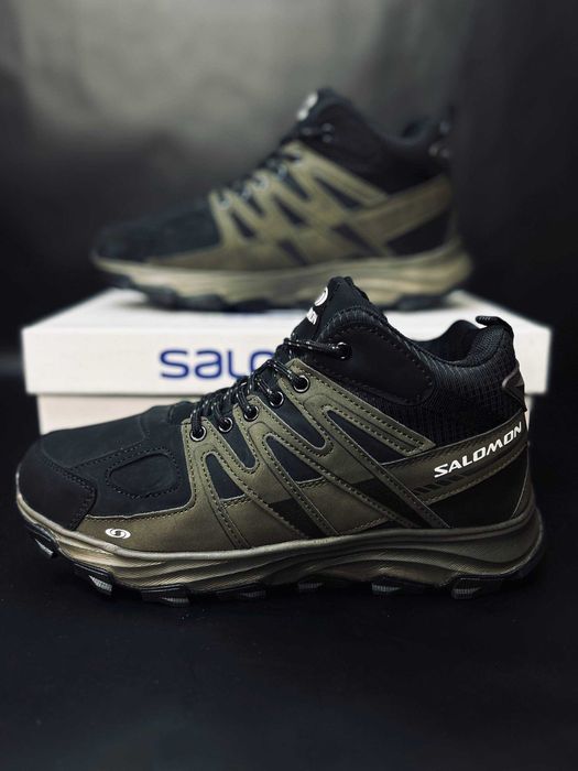 Мужские зимние ботинки  хаки на меху термо  salomon Quest 4 GTX