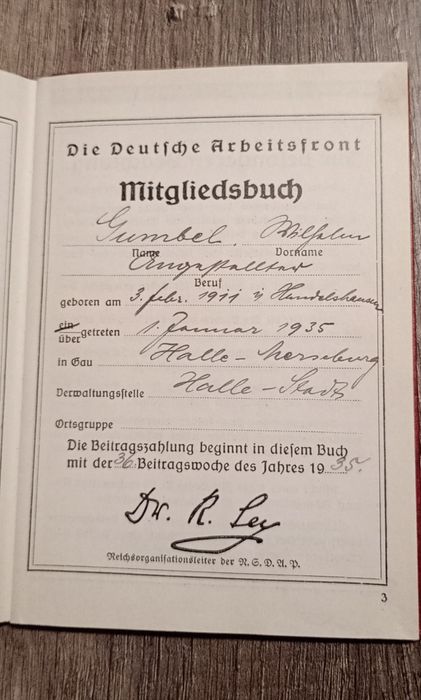 Militaria III Reich Wehrmacht DAF Documento