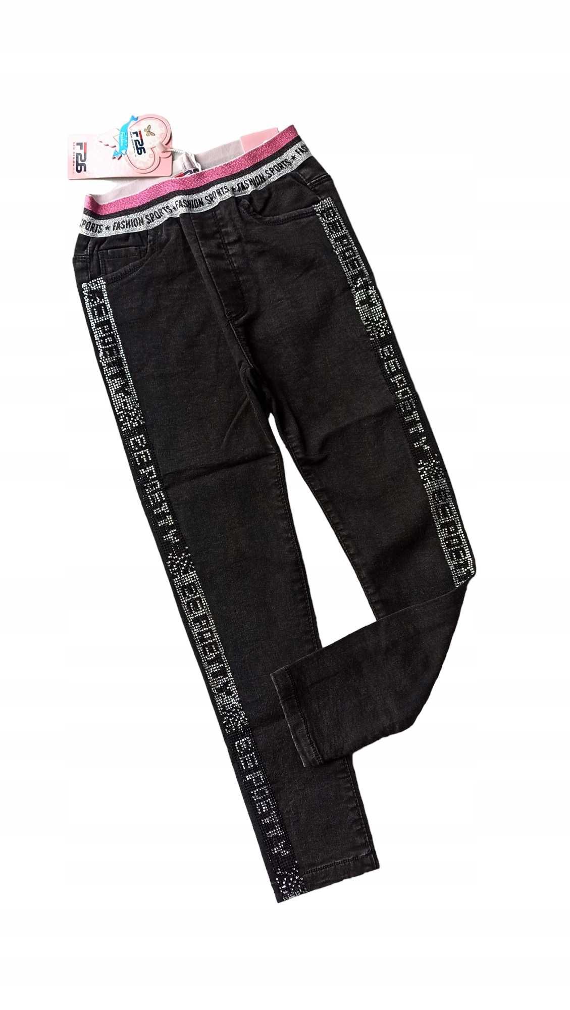 Spodnie jeans dla dziewczynki na gumce nowy 134-140