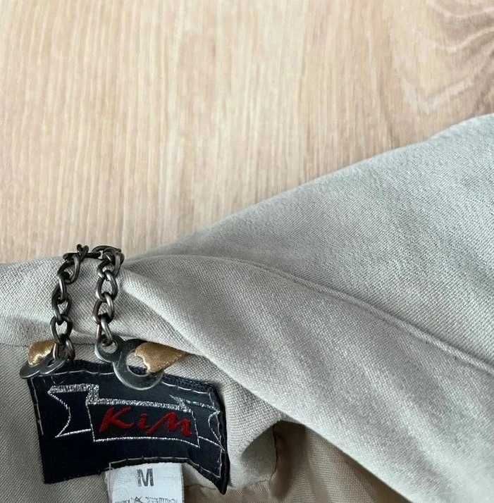 Klasyczny długi beżowy płaszcz trencz damski vintage M 38