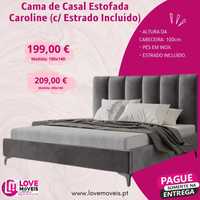 Cama de Casal Estofada Caroline (c/ Estrado Incluído) + Colchão Opc.