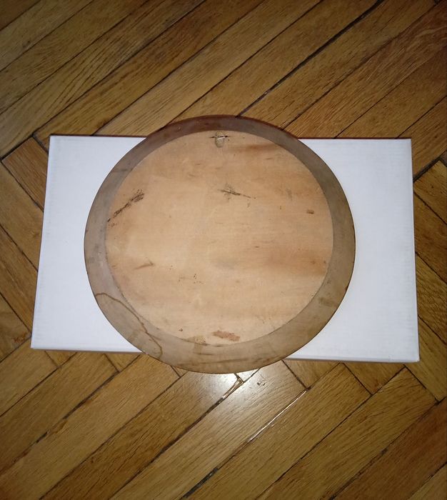 Drewniany góralski talerz ozdobny okrągły z żubrem