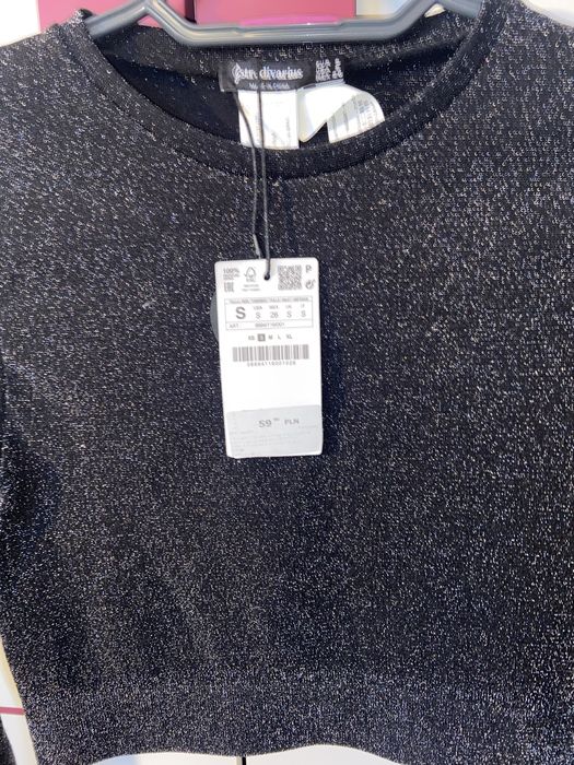 Czarna brokatowa bluzka Stradivarius S viral święta sylwester