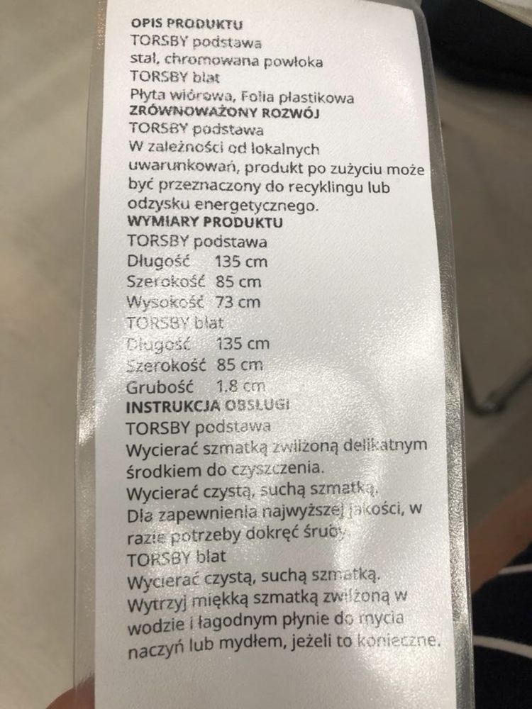 Stół TORSBY Ikea bialy polysk + 4 krzesla