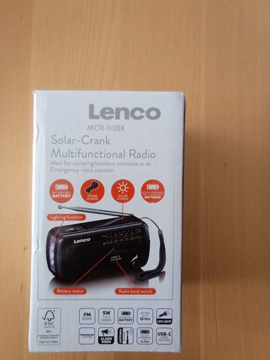 Rádio Lenco solar com manivela