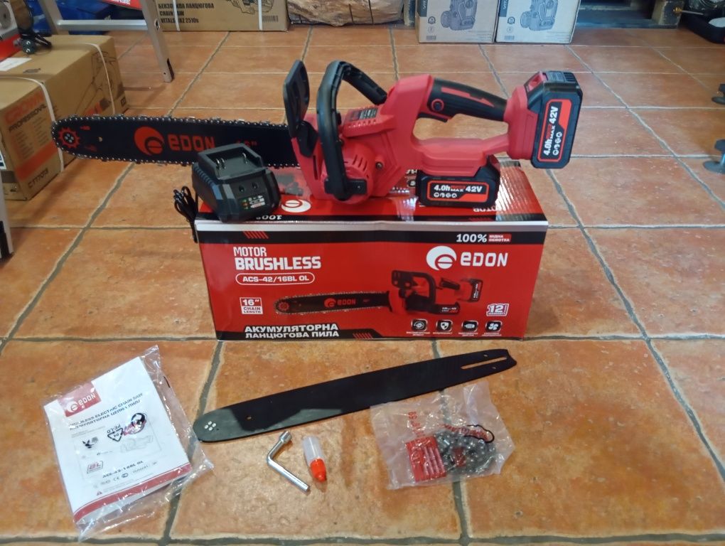 Аккумуляторная цепная пила Edon ACS-42/16BL|40см/42V/Бесщеточна/смазка