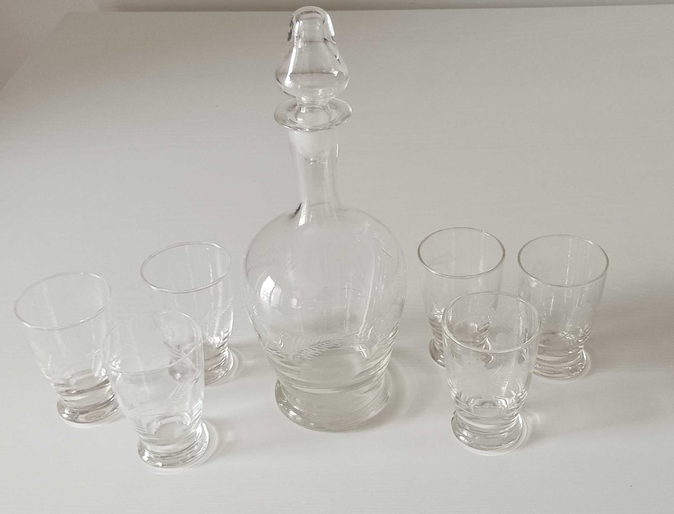 copos e garrafa para licor