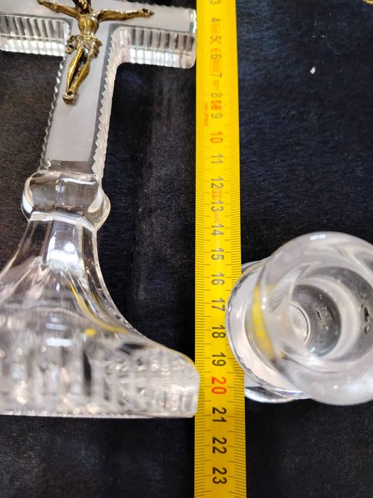 Zestaw kolędowy kryształowy Krzyż Jezusa  z PRL 20 cm