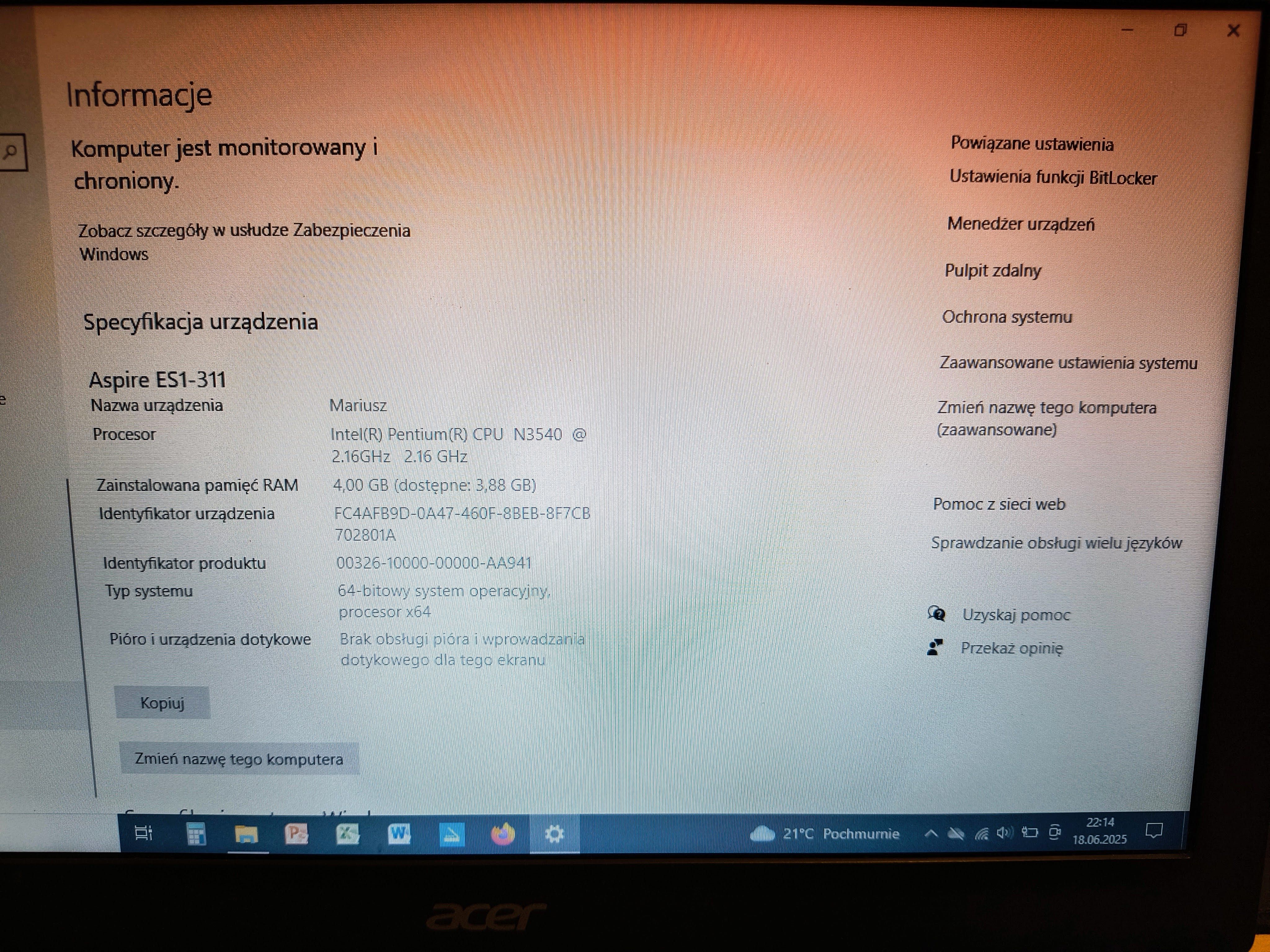 laptop notebook acer aspire es1-311