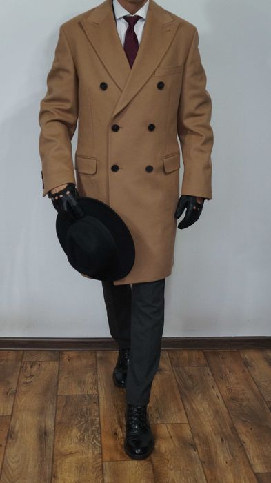 Płaszcz Nowy Dwurzędowy Wełna Bytom Rozmiar 50 Kolor Beżowy