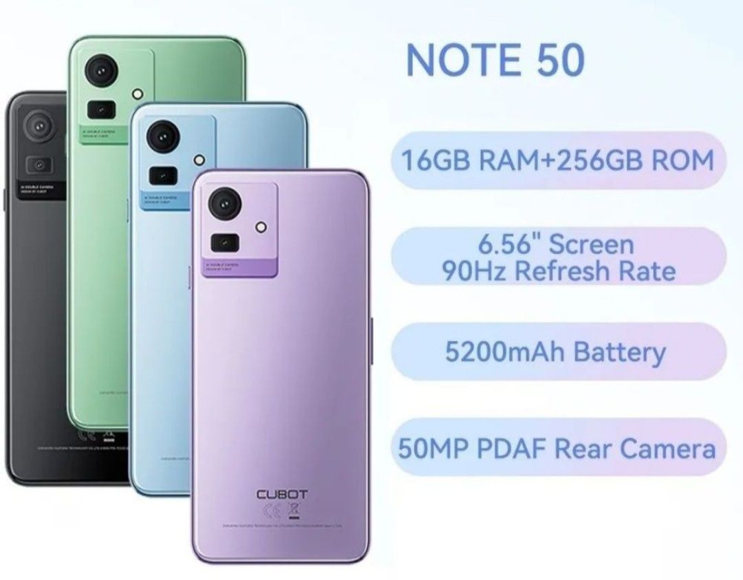 Смартфон Cubot Note 50 6,56" 90Hz 16/256GB NFC 5200mAh 50MP An13+Чохол