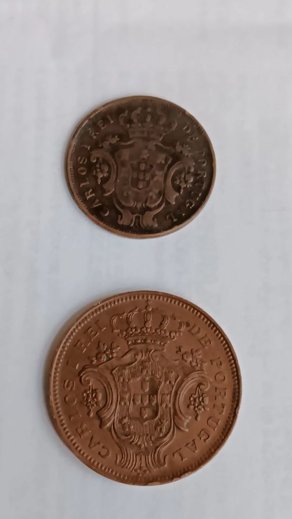Moedas de 5 e 10 réis. D. Carlos l.1901. Açores