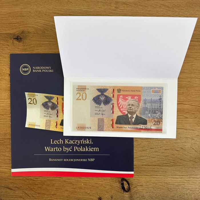 20 zł niski nr. 926 Kaczyński banknot kolekcjonerski 2021 NBP + FOLDER