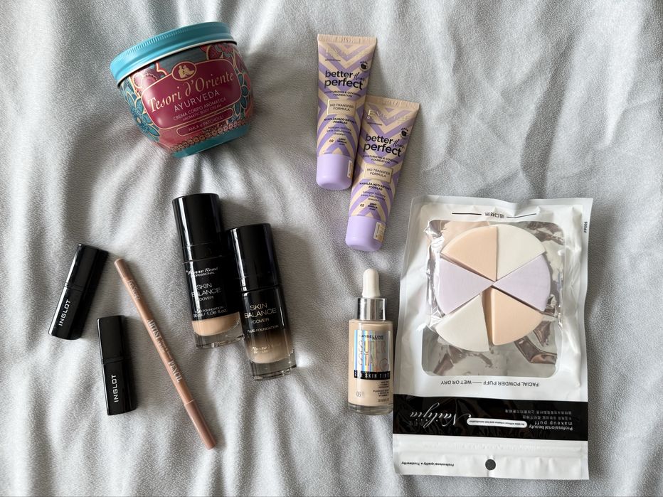 Paczka kosmetyków mega zestaw podkłady pomadki inglot maybelline