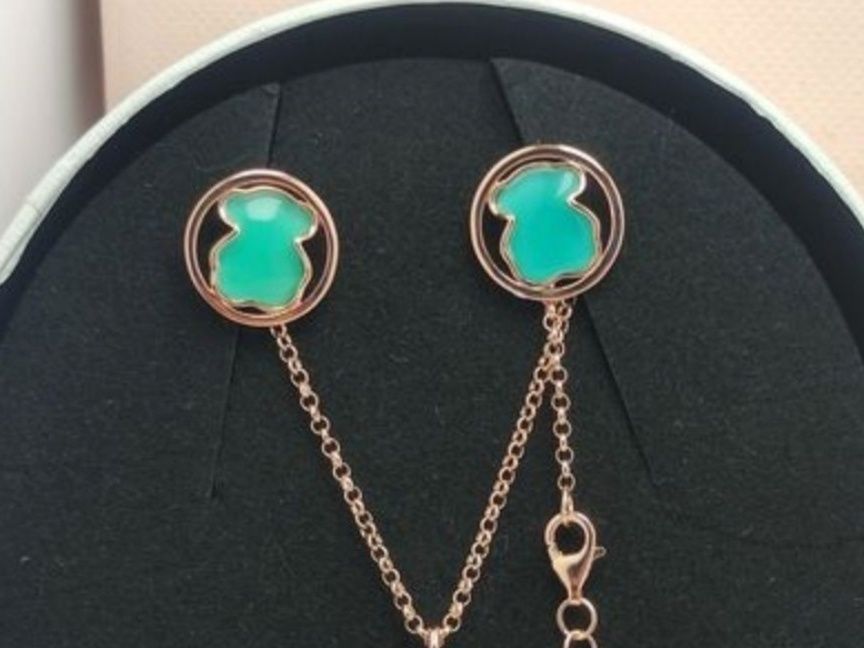 Kolczyki z misiem różowe srebro vermeil 925 z amazonitem