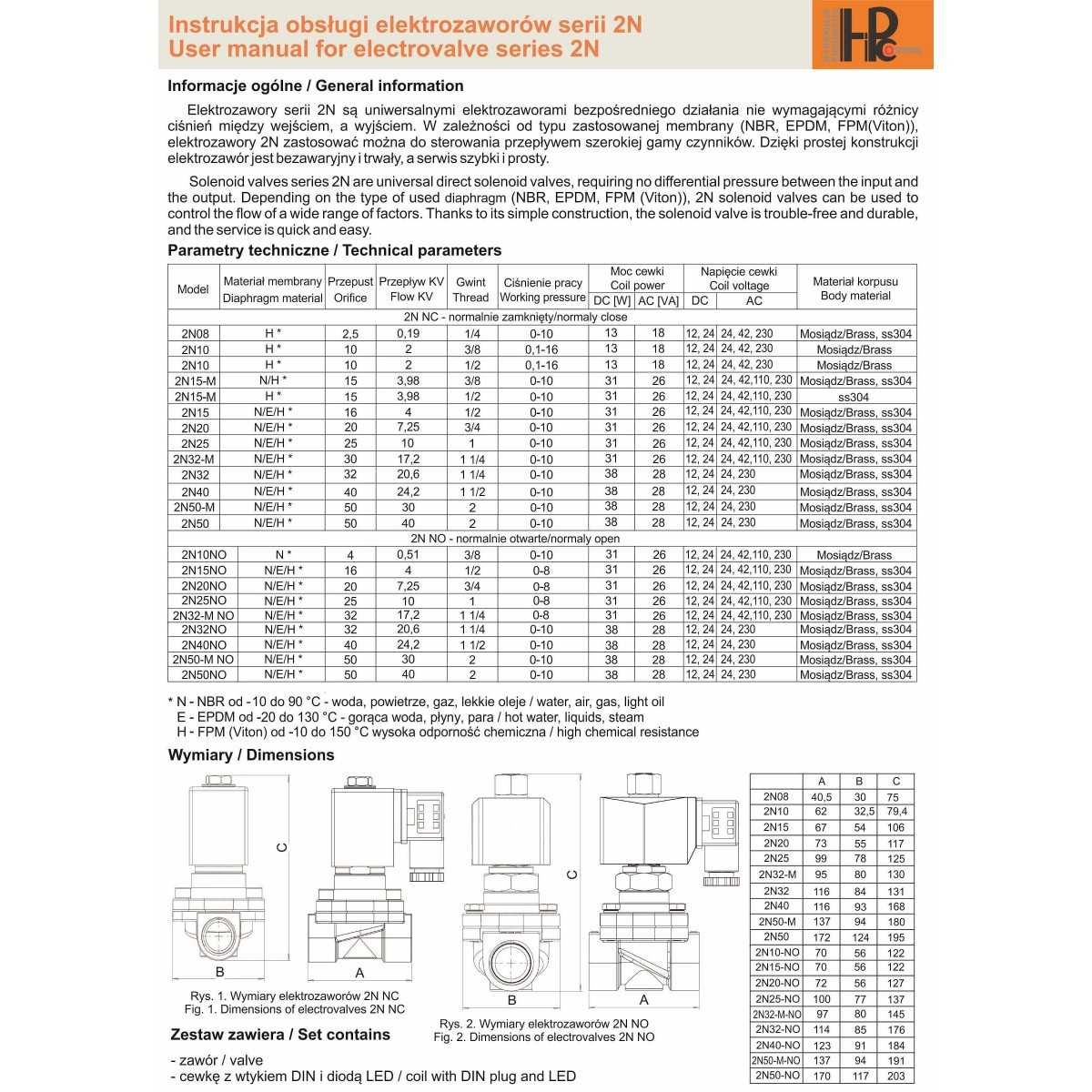 Elektrozawór nierdzewny 2N08-SS Viton 1/4 cala