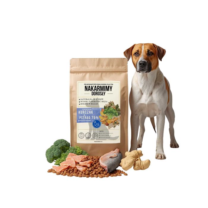 Sucha karma dla psa dorosłego NAKARMIMY – Kurczak i Pstrąg 1KG
